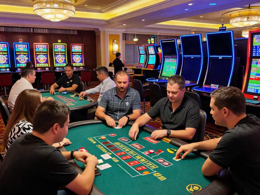 Exciting casino atmosphere with players engaged in live dealer games at man88, showcasing thrilling betting experiences.