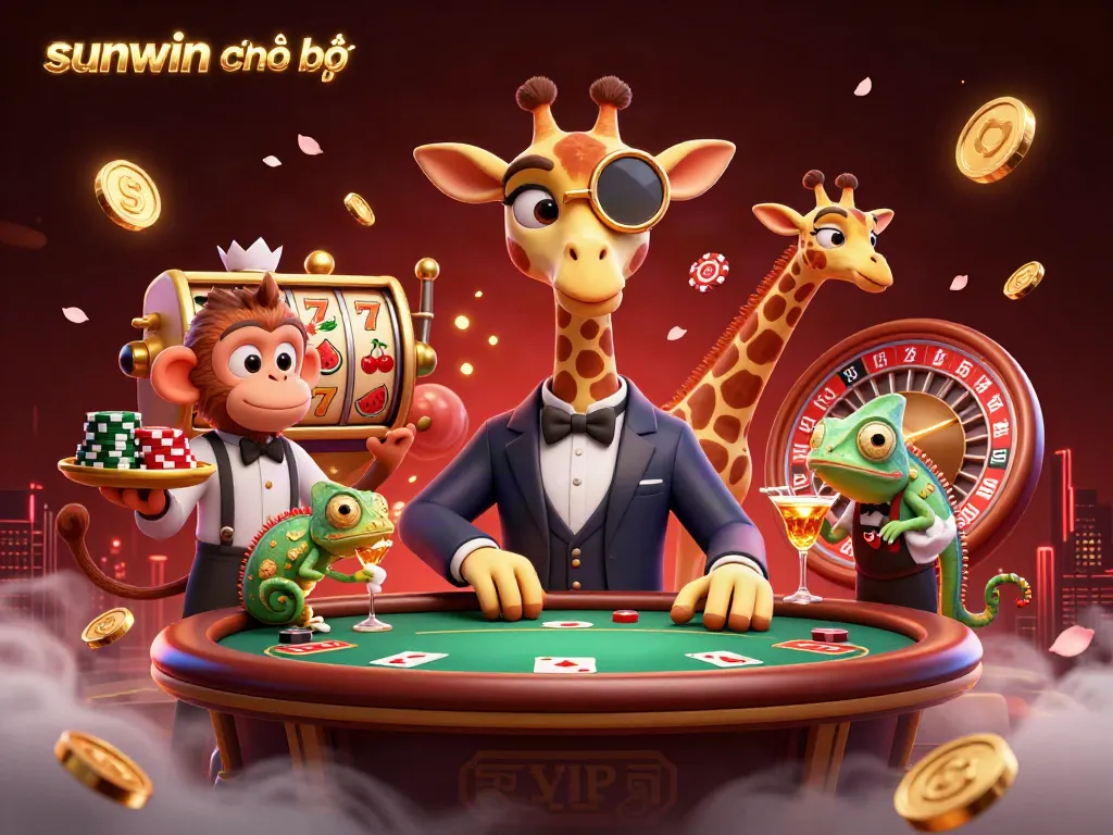 Experience sunwin chính thức with an engaging 3D cartoon casino scene featuring lively characters in a vibrant setting.
