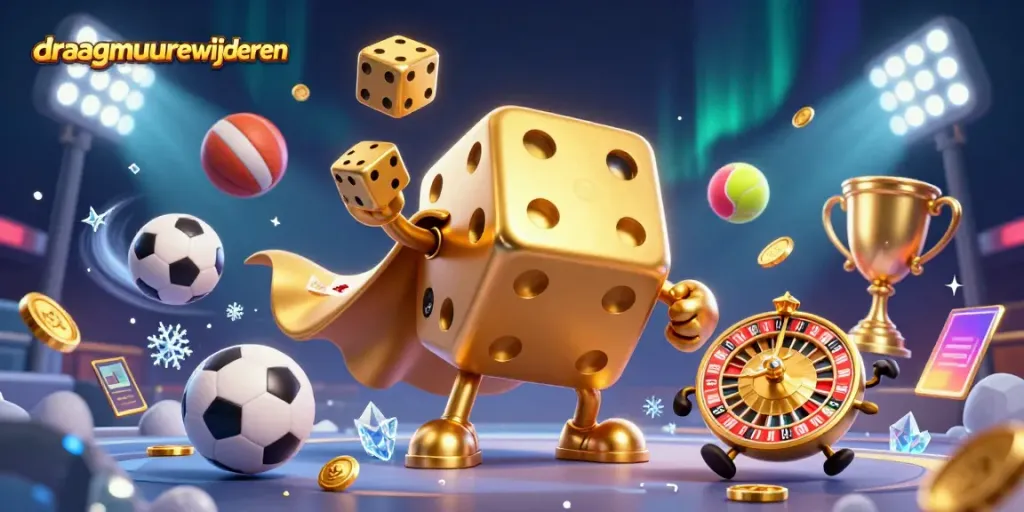 Beweeg een draagmuur verwijderen met schitterende gouden dobbelstenen en dynamische casinocomponenten.