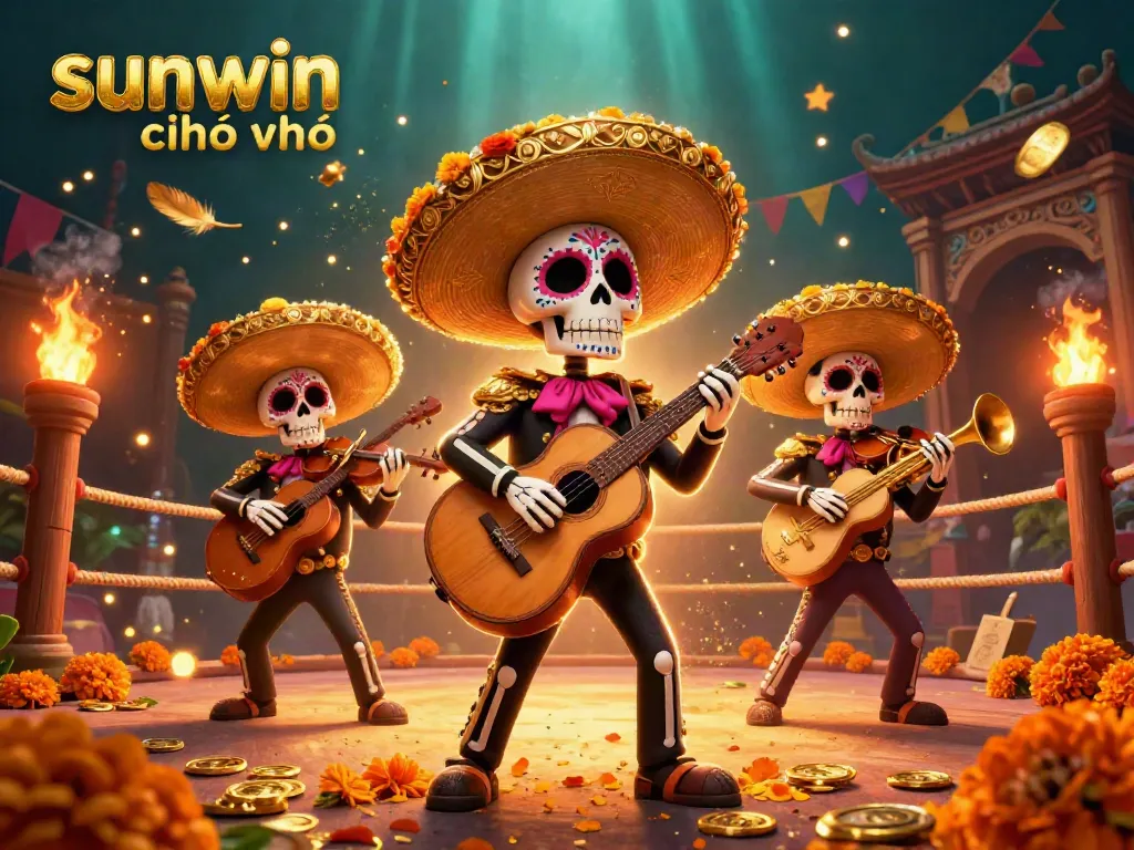 Engage in thrilling gaming at sunwin chính thức with a vibrant 3D mariachi band against a colorful casino backdrop.