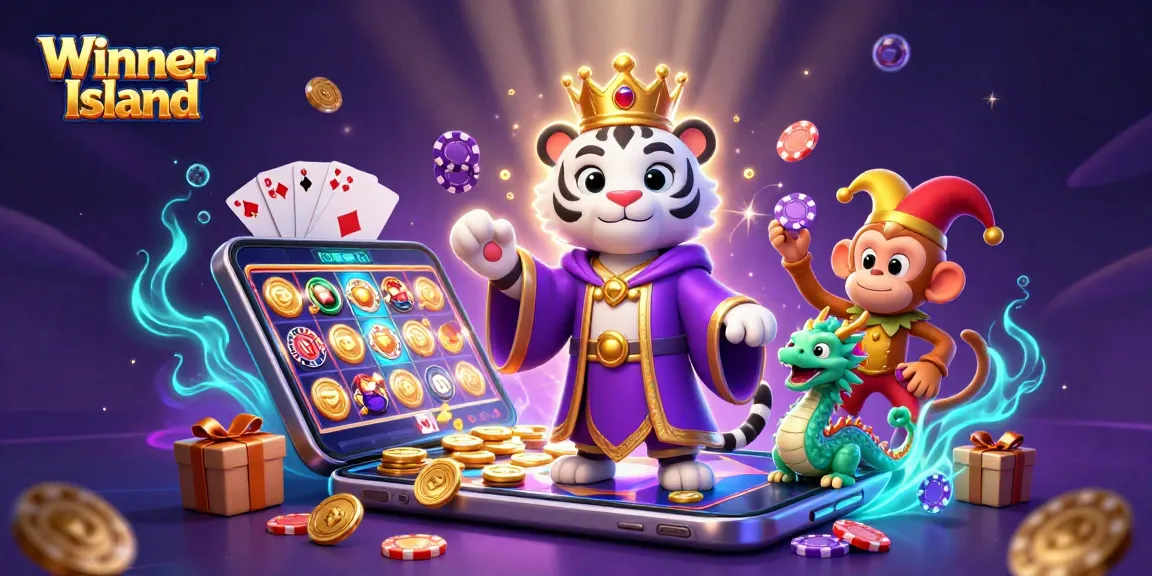 Experience big wins at Winner Island Casino with engaging 3D visuals of playful gaming characters.