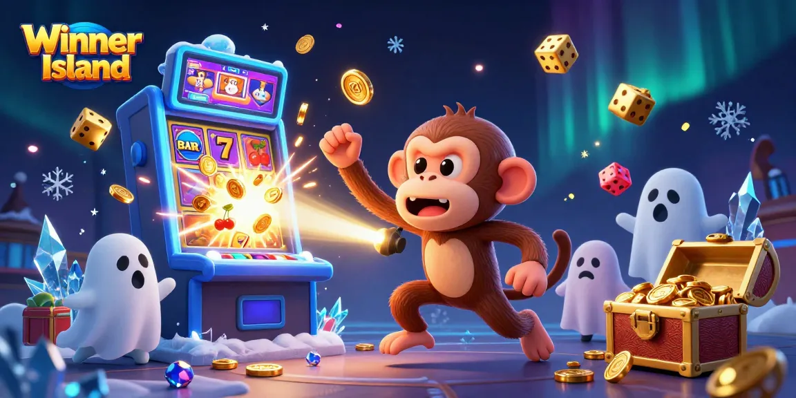 Experience the thrilling adventure with Winner Island's vibrant casino, featuring playful characters and game elements.